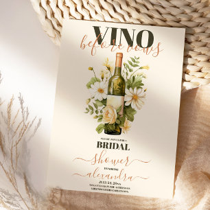 Vino before Vows Gold White Floral Bridal Shower Invitation