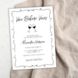 Vino Before Vows Hand Drawn Scripple Bridal Shower Invitation