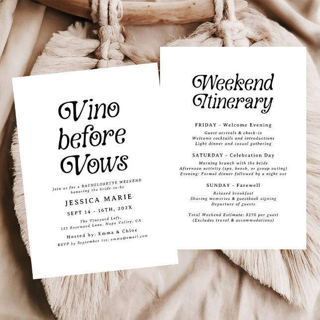 Vino Before Vows | Minimal Retro Bachelorette  Invitation (Creator Uploaded)