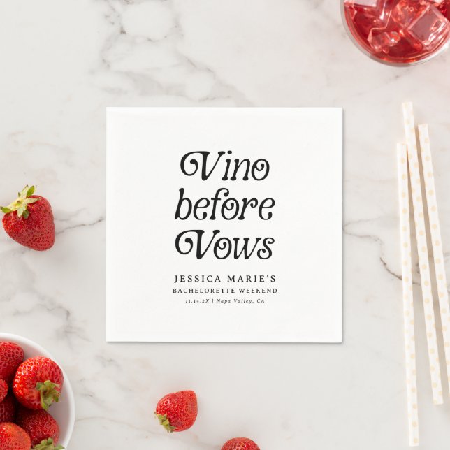 Vino Before Vows | Minimal Retro Bachelorette  Napkin (Insitu)