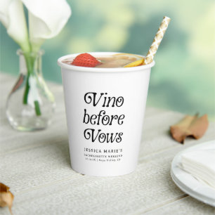 Vino Before Vows   Minimal Retro Bachelorette  Paper Cups