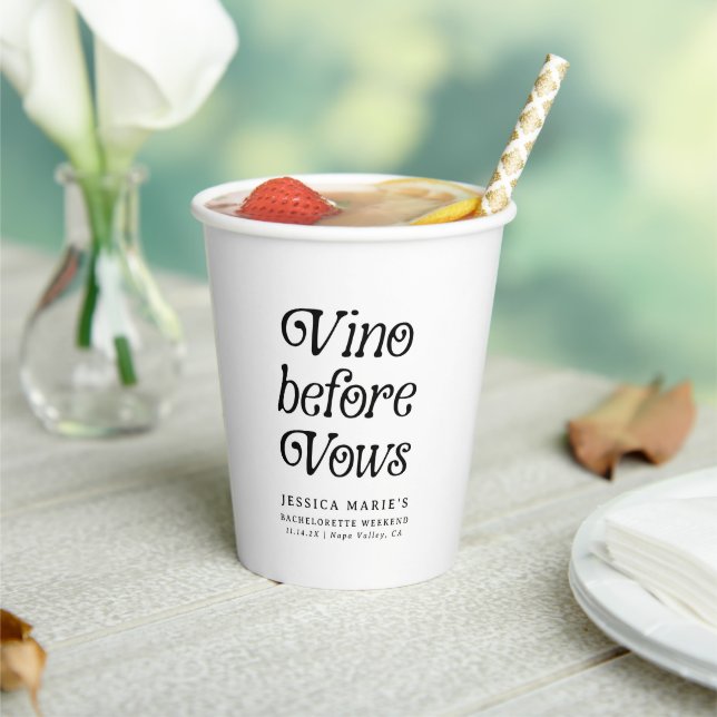 Vino Before Vows | Minimal Retro Bachelorette  Paper Cups (Insitu)