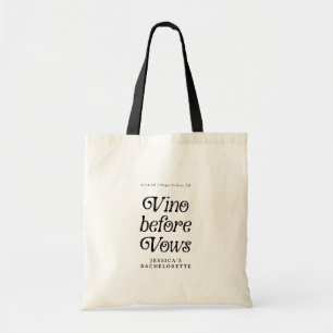 Vino Before Vows   Minimal Retro Bachelorette  Tote Bag