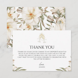 Vino before Vows Modern White Floral Bridal Shower Thank You Card