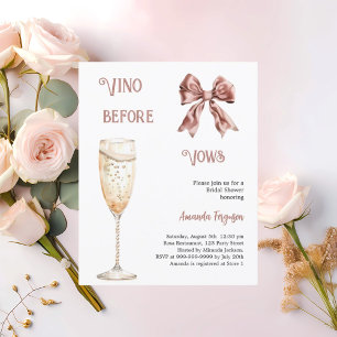 Vino before vows pink bow Bridal Shower invitation