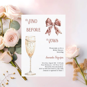 Vino before vows pink bow Bridal Shower Invitation
