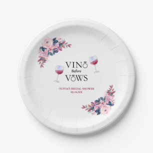 Vino Before Vows Pink Floral Bridal Shower Paper Plate