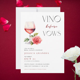 Vino Before Vows Pink Wine Theme Bridal Shower     Invitation