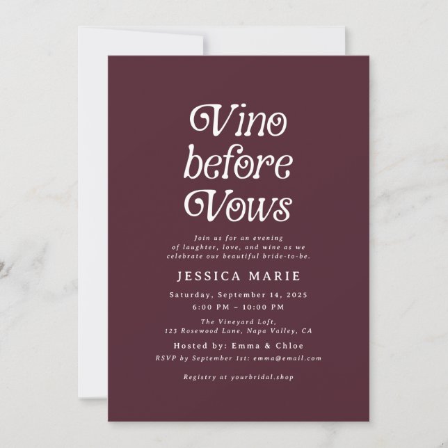 Vino Before Vows | Retro Wine Bridal Shower Invitation (Front)