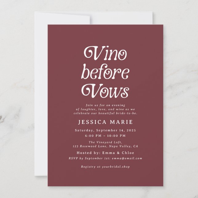 Vino Before Vows | Retro Wine Bridal Shower Invitation (Front)