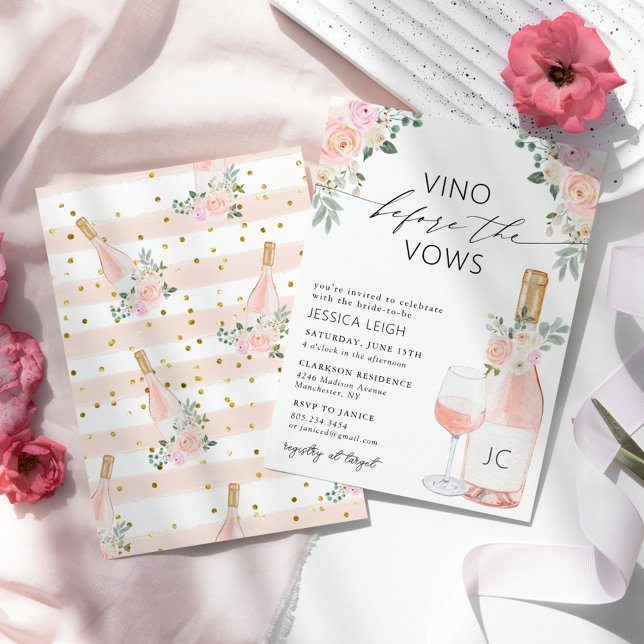 Vino Before Vows Rose Bridal Shower Invitation (Creator Uploaded)