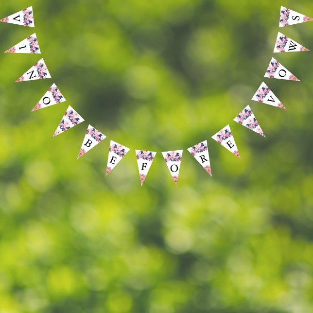 Vino Before Vows Rustic Pink Floral Bridal Shower Bunting (Creator Uploaded)