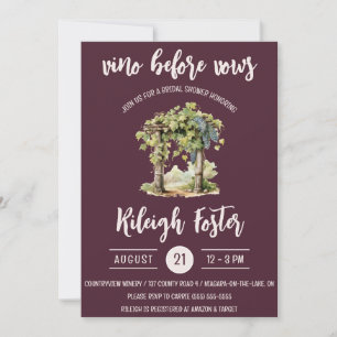 Vino Before Vows, Trellis, Grapevine Bridal Shower Invitation