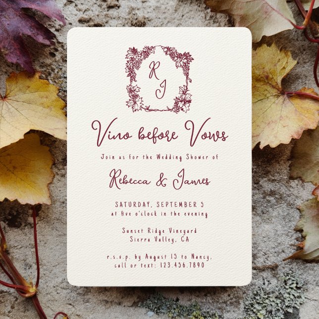 Vino before Vows Vineyard Wedding Bridal Shower Invitation (Creator Uploaded)