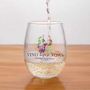 Vino Before Vows Watercolor Bridal Shower Stemless Wine Glass