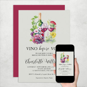 Vino Before Vows Watercolor Wine Bridal Shower Invitation