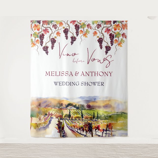 Vino before vows wedding shower personalised tapestry (Front)