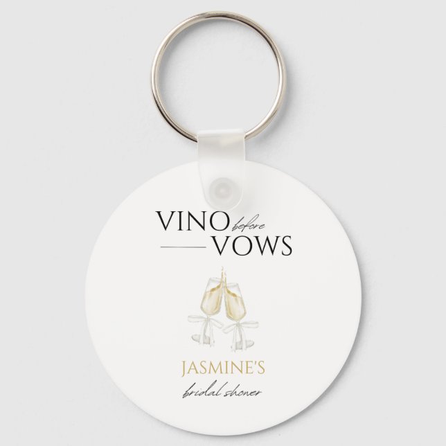 Vino before Vows White Floral Bridal Shower Favor Key Ring (Front)