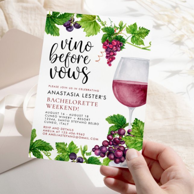 Vino Before Vows Wine Bachelorette Party Invitation (Creator Uploaded)