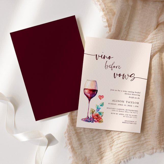 Vino Before Vows Wine Bridal Shower Burgundy Invitation (Creator Uploaded)