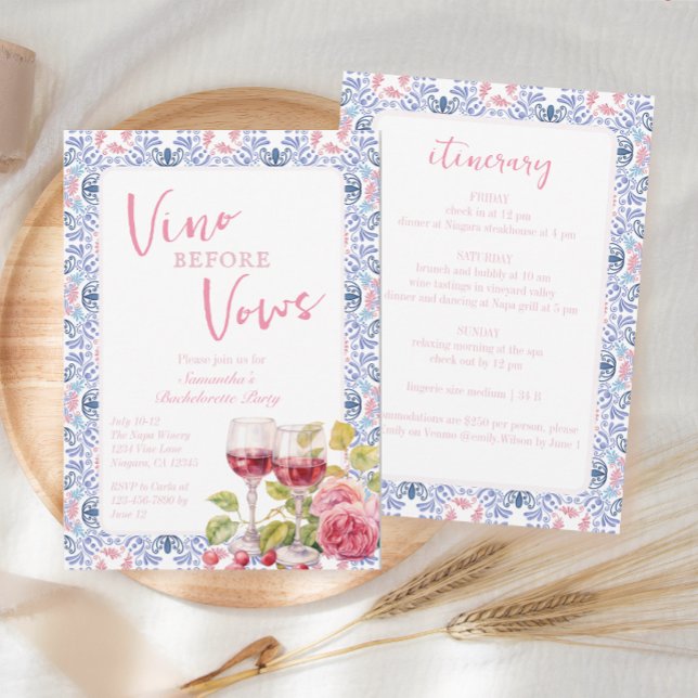 Vino Before Vows Wine Tasting Bachelorette Invitation (Creator Uploaded)