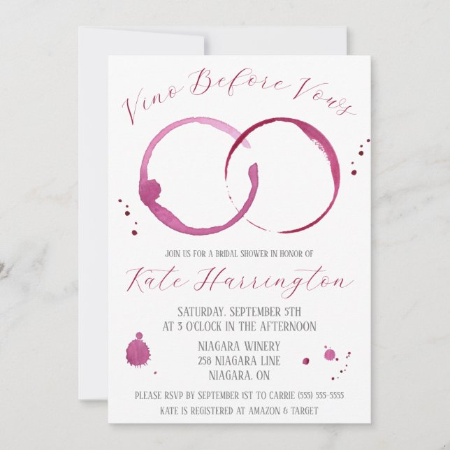 Vino Before Vows, Wine, Wine Stains, Bridal Shower Invitation (Front)
