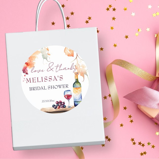 Vino before vows winery bridal shower favour classic round sticker (Vino before vows winery bridal shower template thank you favor sticker vineyard bridal shower favors)