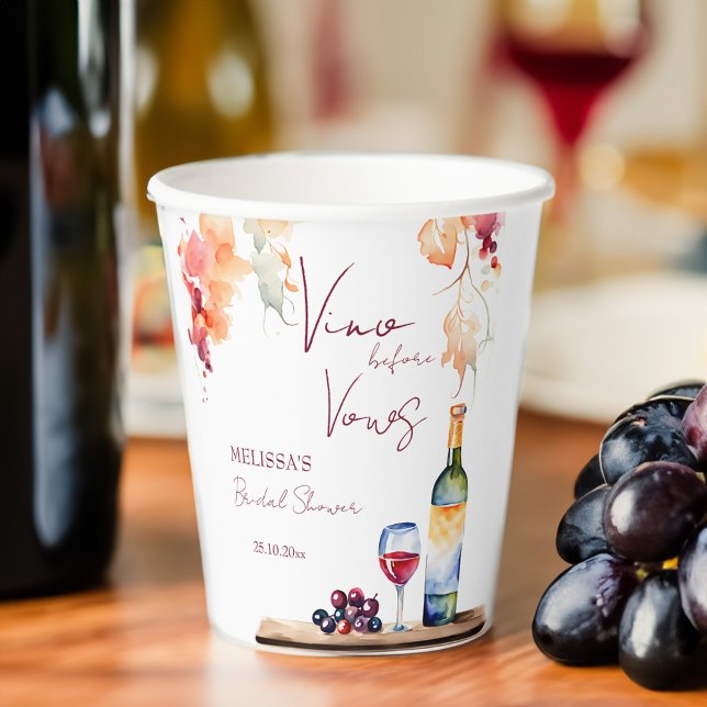 Vino before vows winery bridal shower printed paper cups (Vino before vows winery bridal shower monogram personalized printed paper cups bridal shower decor)