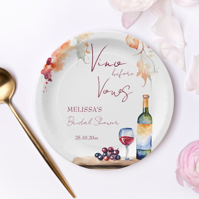 Vino before vows winery bridal shower printed paper plate (Vino before vows winery vineyard wine bridal shower printed paper plates personalized table decor)