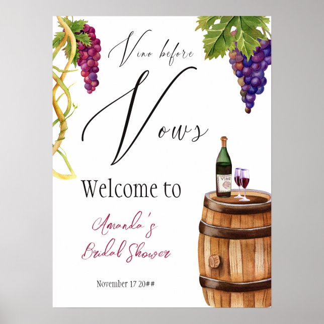Vino Before Vows Winery Bridal Shower Welcome Poster (Front)