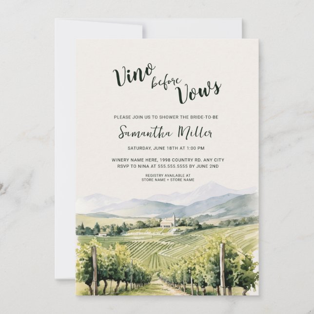 Vino before Wine Winery Bridal Shower Invitation (Front)