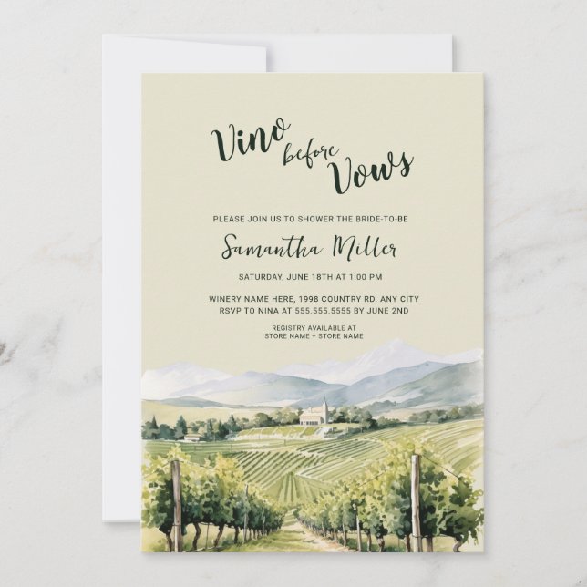 Vino before Wine Winery Bridal Shower Invitation (Front)