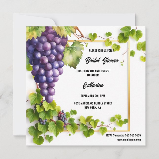 Vino bridal shower vineyard grapes winery wine holiday card (Front)