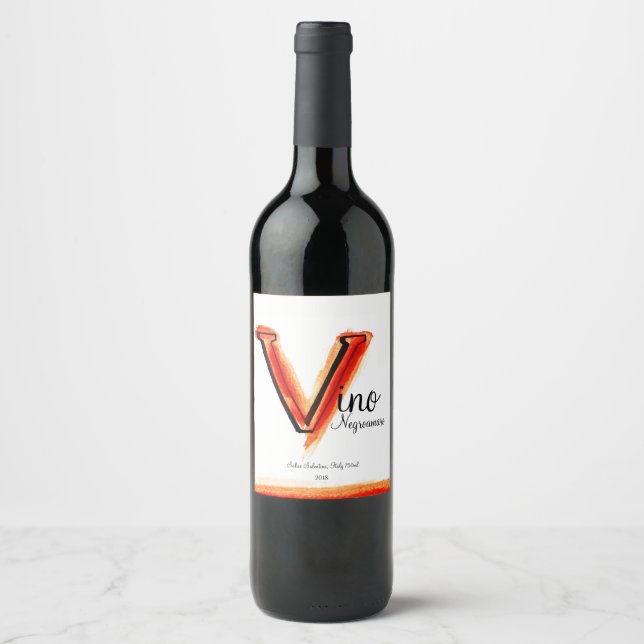 Vino Italian red wine V letter art label (Front)