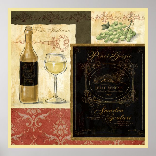 Vino Italiano Illustrated Wine art poster (Front)