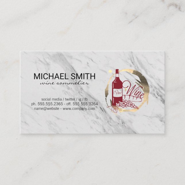 Vino Marble and Gold Ring Stain Business Card (Front)