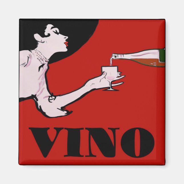 VINO- Vintage Lady Wine Poster Magnet (Front)