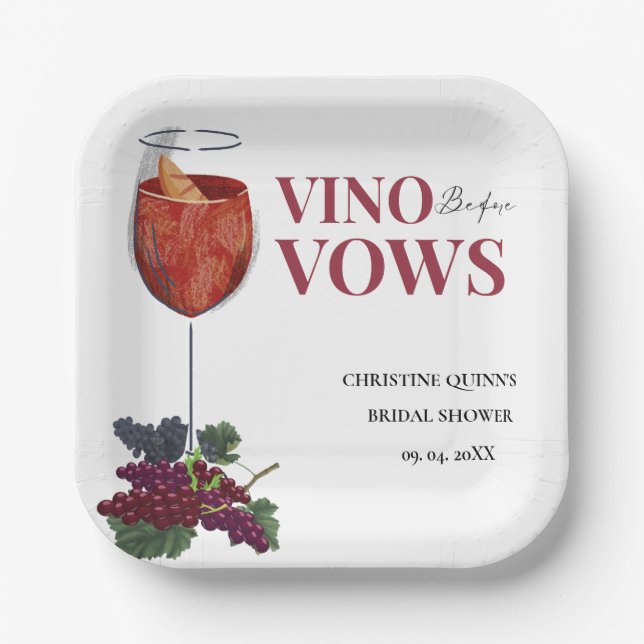 Vinobefore vows WIne Tasting bridal shower Paper Plate (Front)