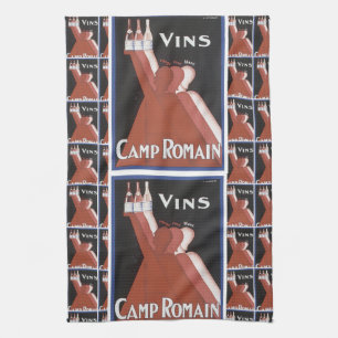 "Vins" vintage wine poster ad "Camp Romain" Tea Towel
