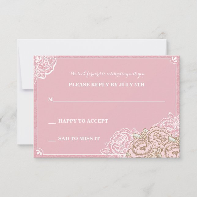 Vintag Cabbage Roses Reply Card (Front)