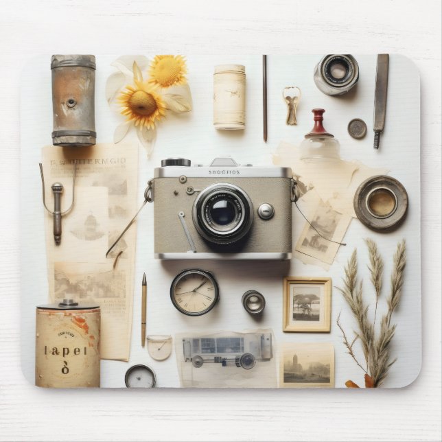 Vintag Camera and Trinkets Mouse Mat (Front)