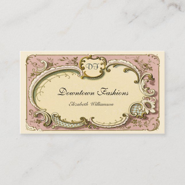 Vintag French Pink Scroll Business Card (Front)