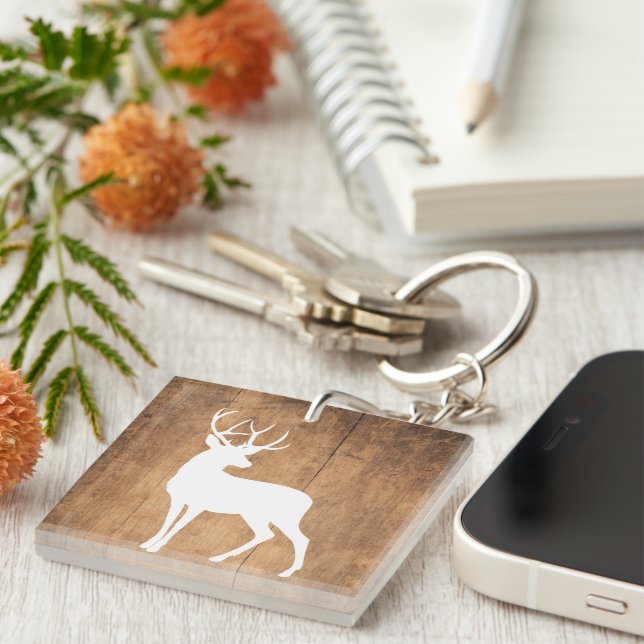 Vintaga Beauty Wood & Deer  Key Ring (Front Right)