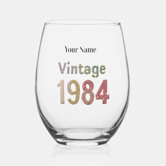 Vintage1984 Custom Wine Glass: Glittering Memories Stemless Wine Glass