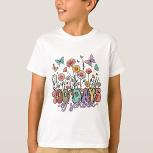 Vintage 100 Days School Garden Butterflies Design T-Shirt