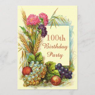 Vintage 100th Birthday Colourful Fruits & Flowers Invitation