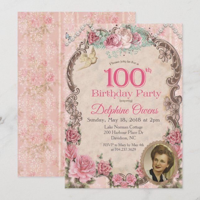 Vintage 100th Centenarian  Birthday Invitation (Front/Back)