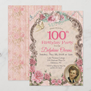 Vintage 100th Centenarian  Birthday Invitation
