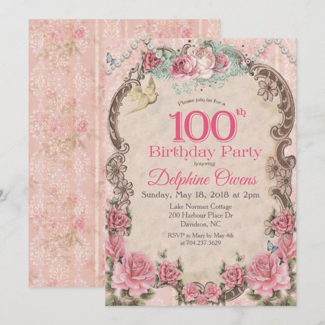 Vintage 100th Centenarian  Birthday Invitation (Front/Back)