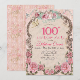 Vintage 100th Centenarian  Birthday Invitation